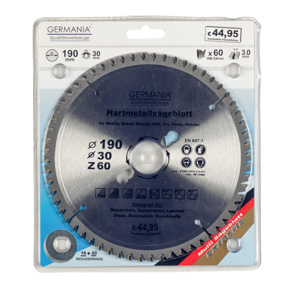 GERMANIA® HM Multifunktionssägeblatt Ø 190 mm mit 60 Zähnen image number 1