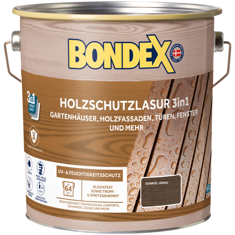 BONDEX Holzschutzlasur 3in1 dunkelgrau 4 Liter image number 0
