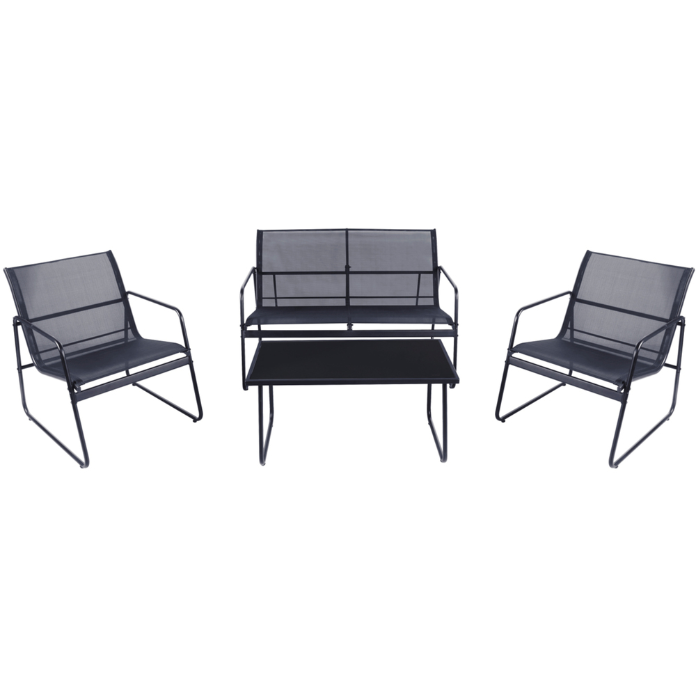 Lounge-Set 4-teilig mit Metallgestell und Glastisch