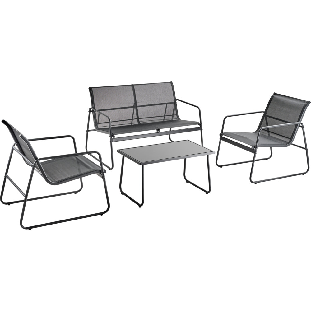 Lounge-Set 4-teilig mit Metallgestell und Glastisch