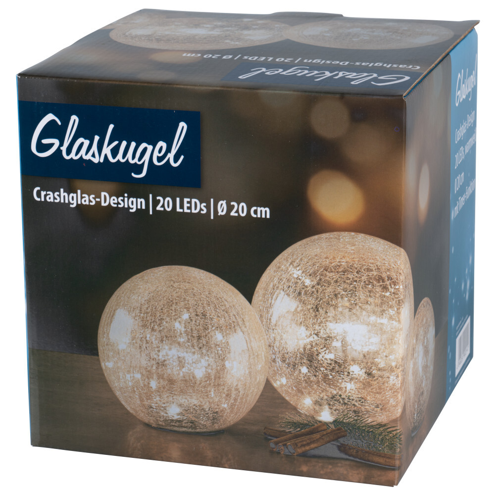 LED-Crashglas Kugel Ø 18 cm batteriebetrieben mit 20 warmweißen LEDs image number 1