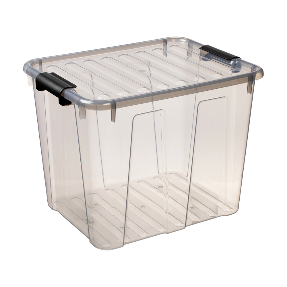 Aufbewahrungsbox 40 Liter mit Deckel, Grau-Transluzent