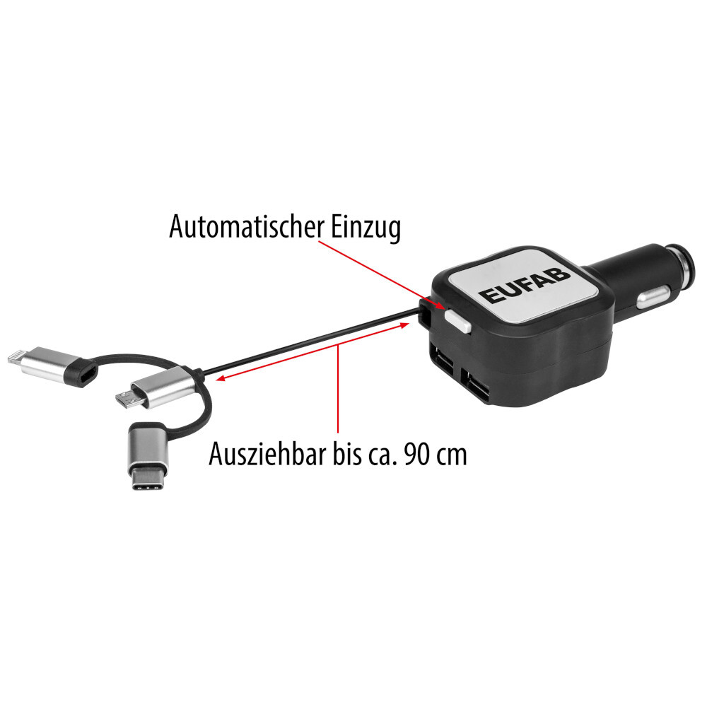 KFZ-Ladekabel mit verschiedenen Adaptern und automatischem Einzug image number 4