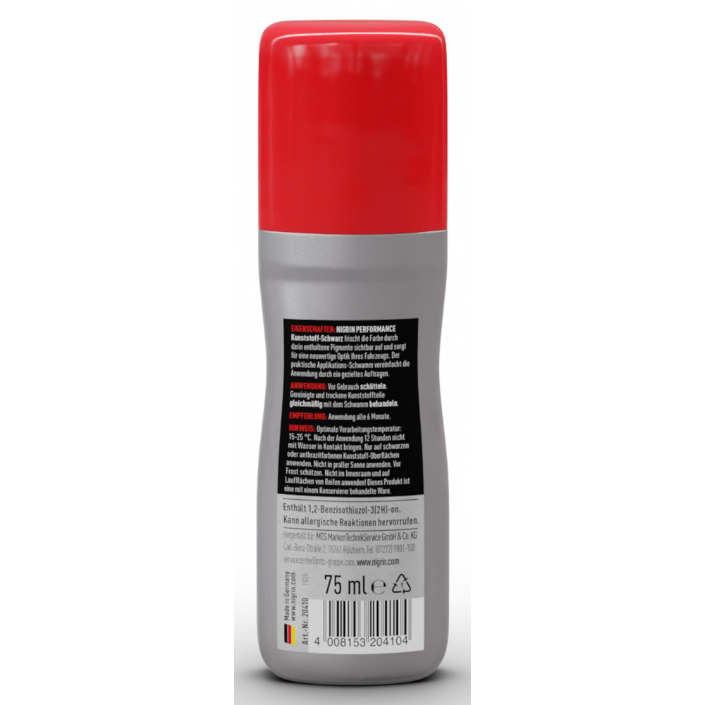 Nigrin Performance Kunststoff-Schwarz 75 ml mit Applikationsschwamm image number 2