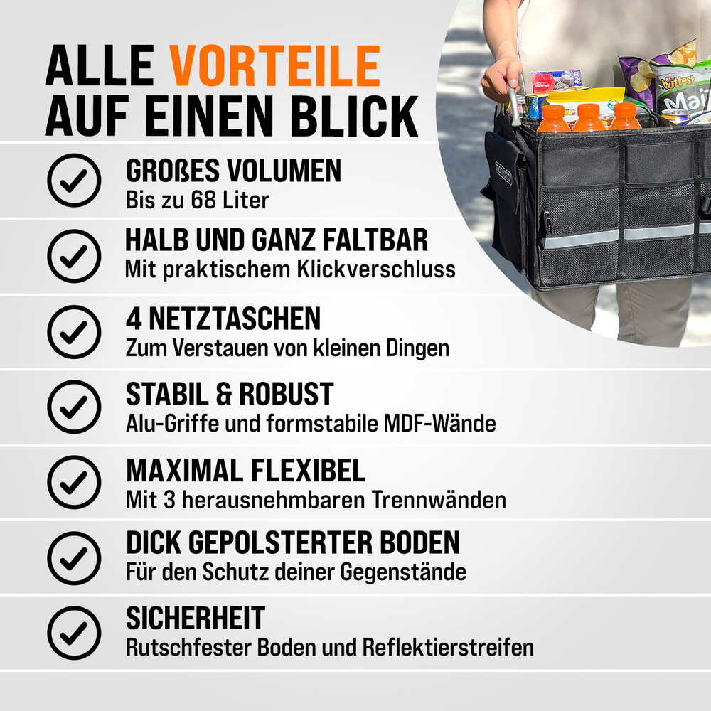 monzana® Kofferraumtasche Schwarz 60 x 35 x 30 cm, isoliert image number 6