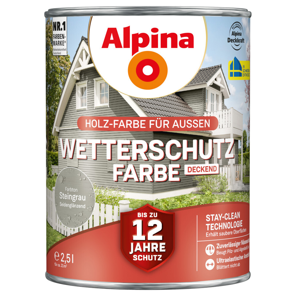 Alpina Wetterschutzfarbe Steingrau deckend 2,5 Liter image number 0