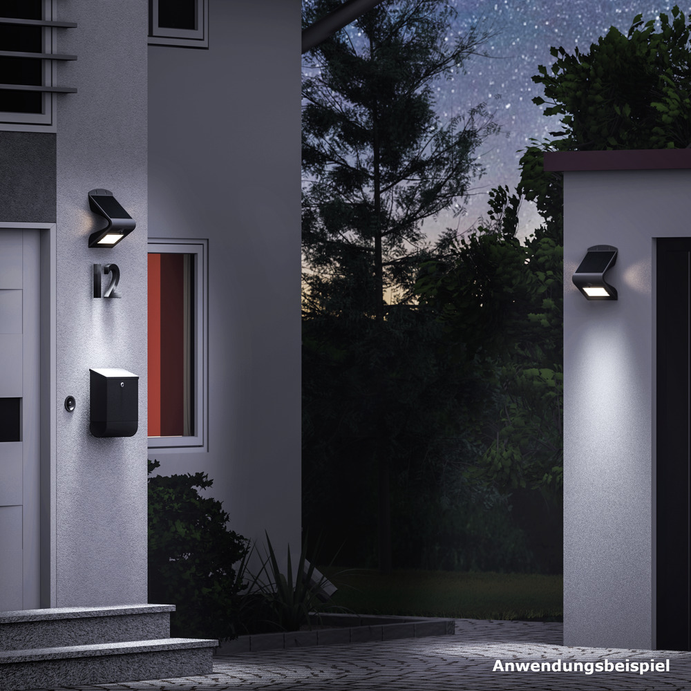 LED Wandleuchte solarbetrieben schwarz mit 14 LED und PIR-Sensor image number 3