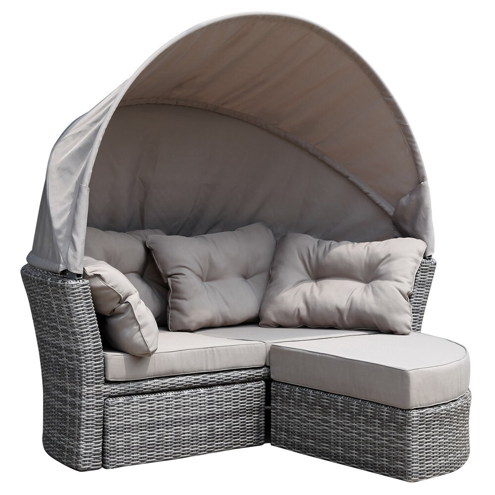 Liegeinsel Marbella 200x184x74cm Polyrattan grau Klappverdeck inkl. Auflagen image number 2