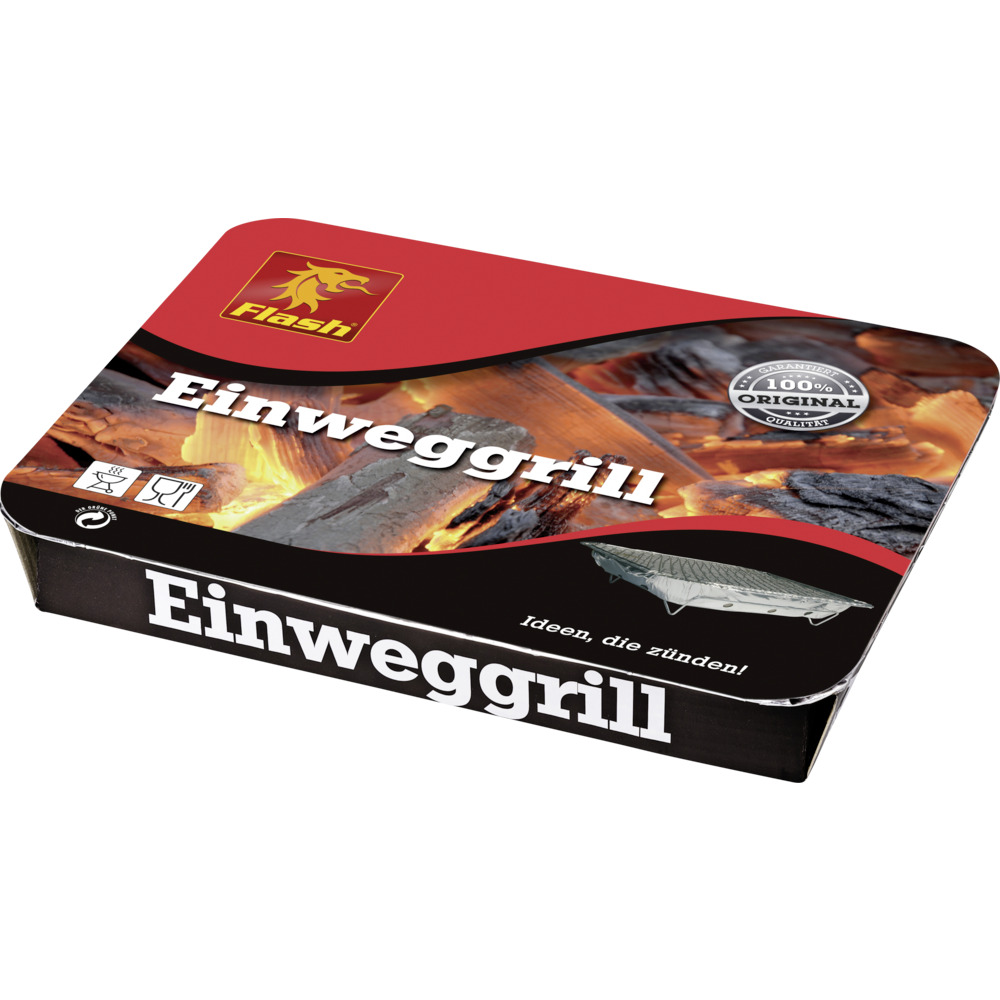 Einweggrill 30 x 25 x 4 cm mit Grillkohle und Anzündhilfe image number 1