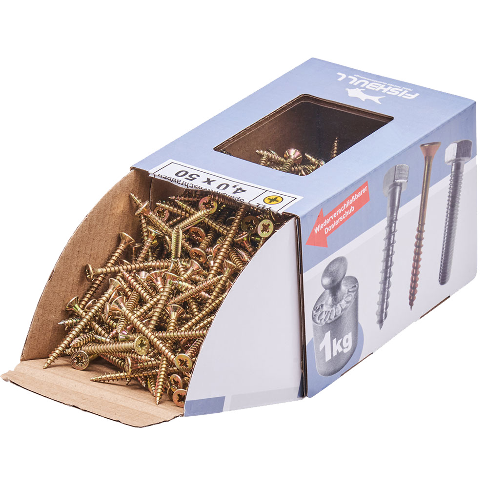 Spanplattenschraube 4,0 x 50 mm PZ 1kg FISHBULL-Pack Senkkopf Vollgewinde Kreuzschlitz image number 3