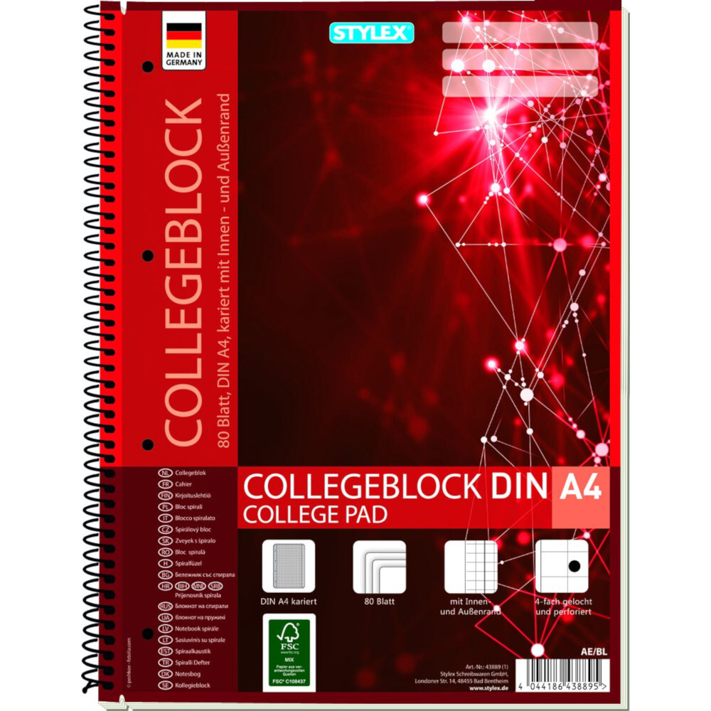 Collegeblock DIN A4 kariert, 4-fach gelocht