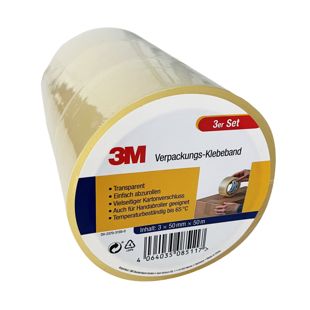 Packband-Set 3 Stück transparent je 50 mm x 50 m