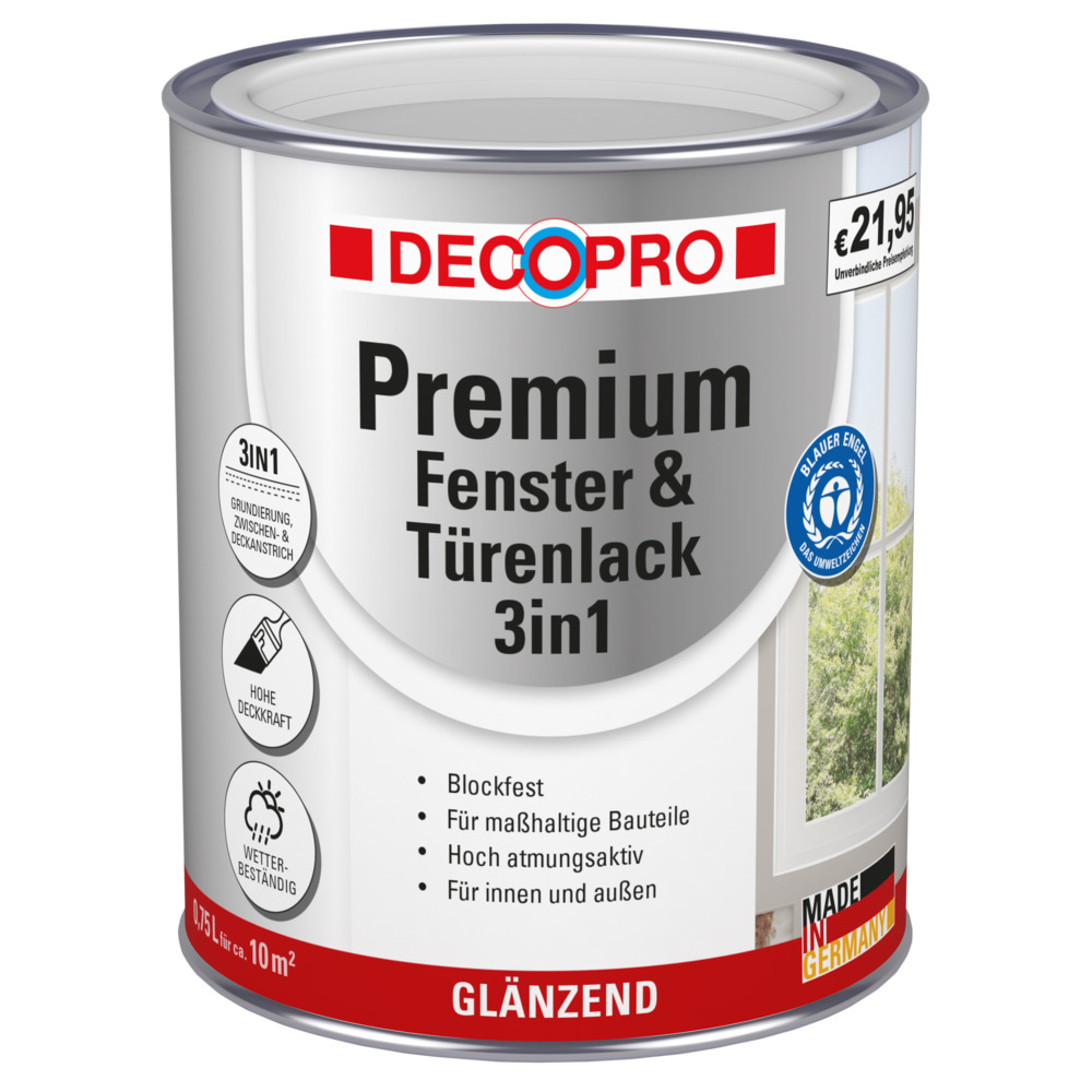 DECOPRO Premium 3in1 Fenster & Türenlack 750 ml in Weiß, glänzend