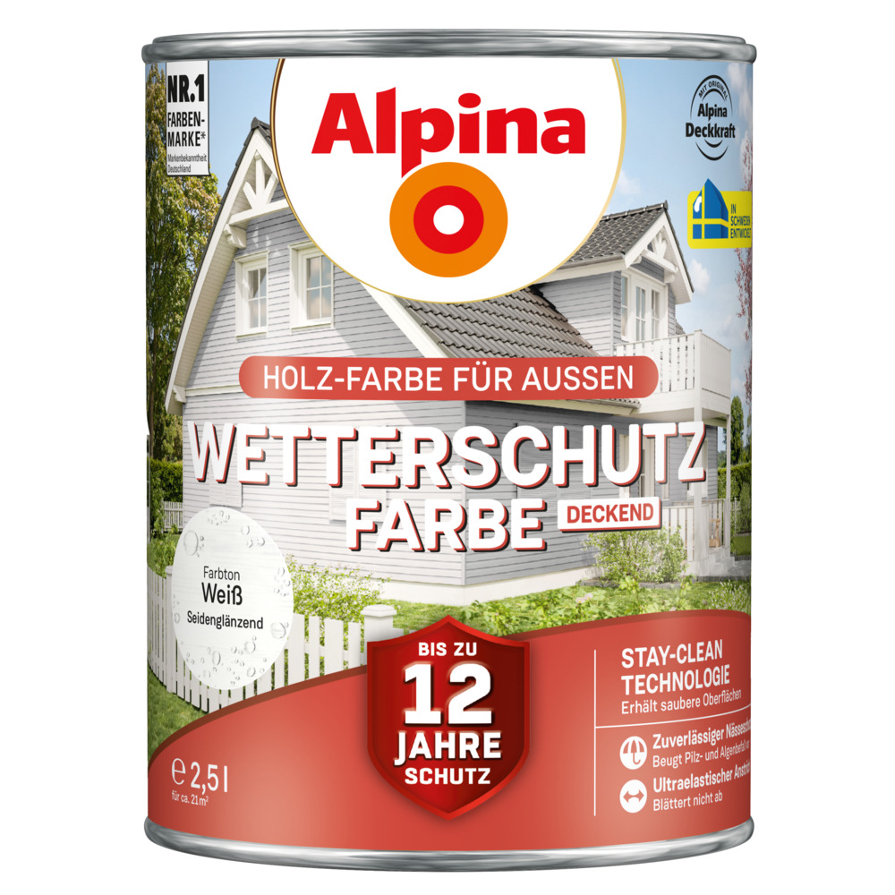Alpina Wetterschutzfarbe weiß 2,5 Liter deckend image number 0