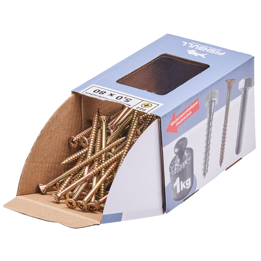 Spanplattenschraube 5,0 x 80 mm PZ 1kg FISHBULL-Pack Senkkopf Teilgewinde Kreuzschlitz image number 3