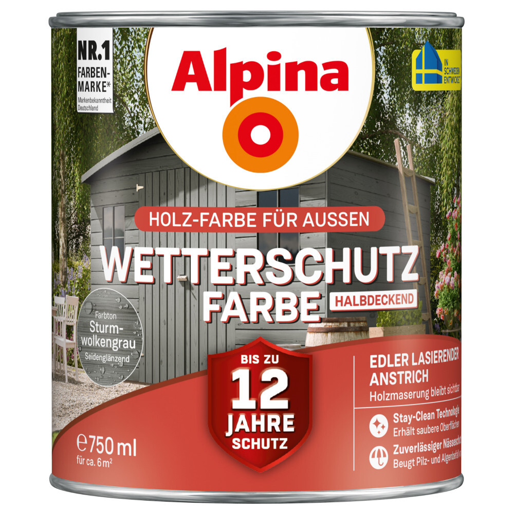 Alpina Wetterschutzfarbe Sturmwolkengrau 750 ml halbdeckend image number 0