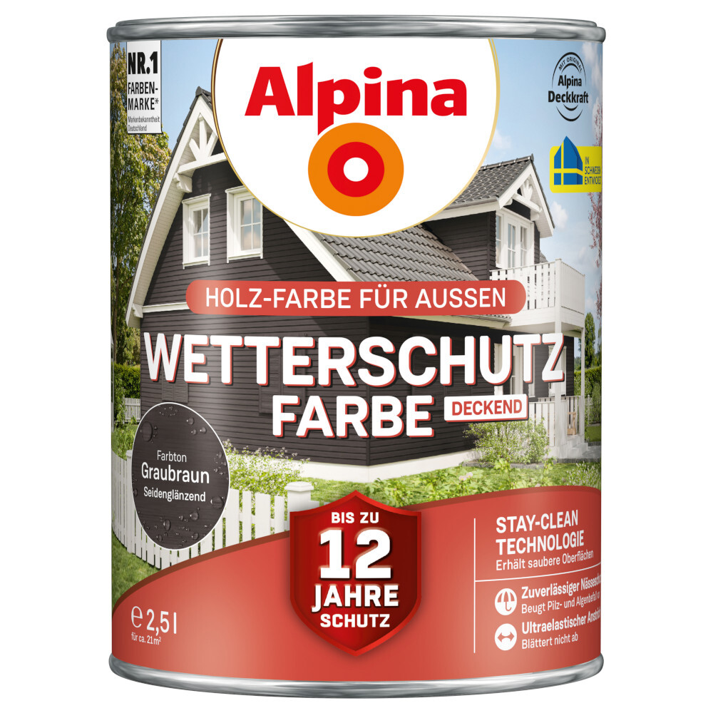 Alpina Wetterschutzfarbe Graubraun 2,5 Liter deckend image number 0