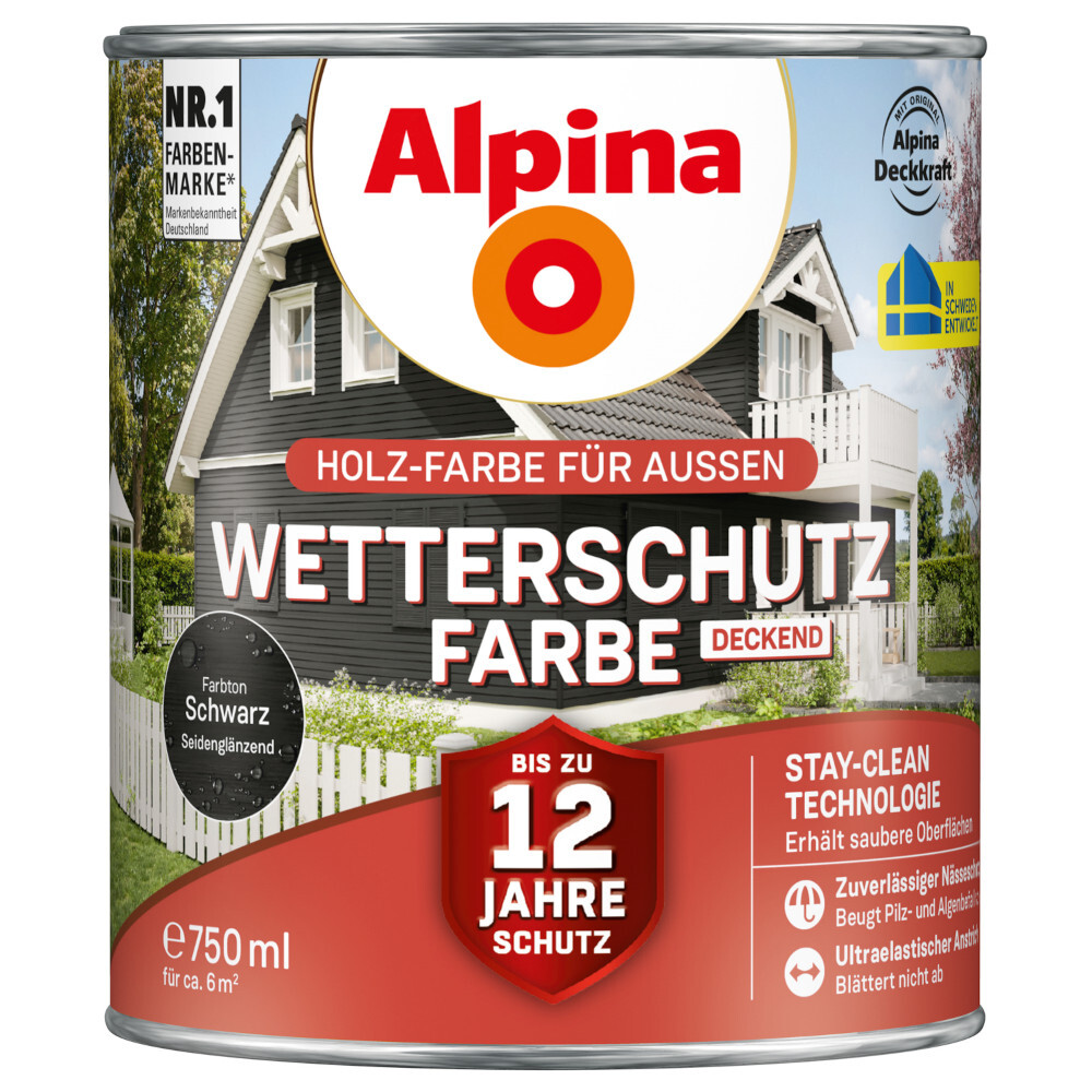 Alpina Wetterschutzfarbe Schwarz 750 ml deckend image number 0