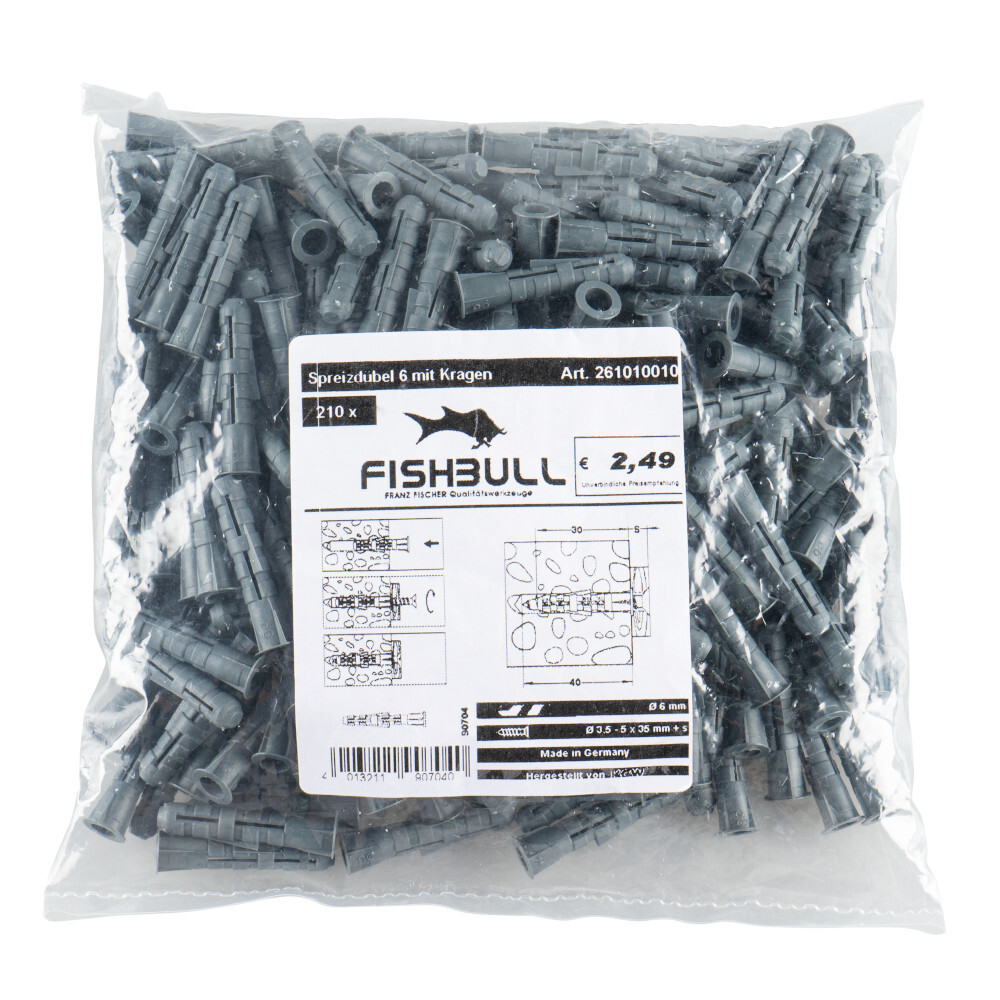 FISHBULL Spreizdübel 30 mm 210 Stück mit Kragen, aus Nylon image number 1