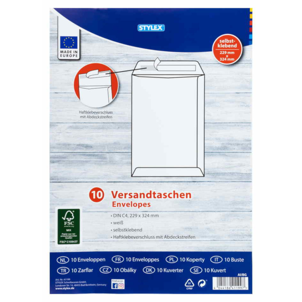 Versandtaschen C4 haftklebend 10 Stück in weiß
