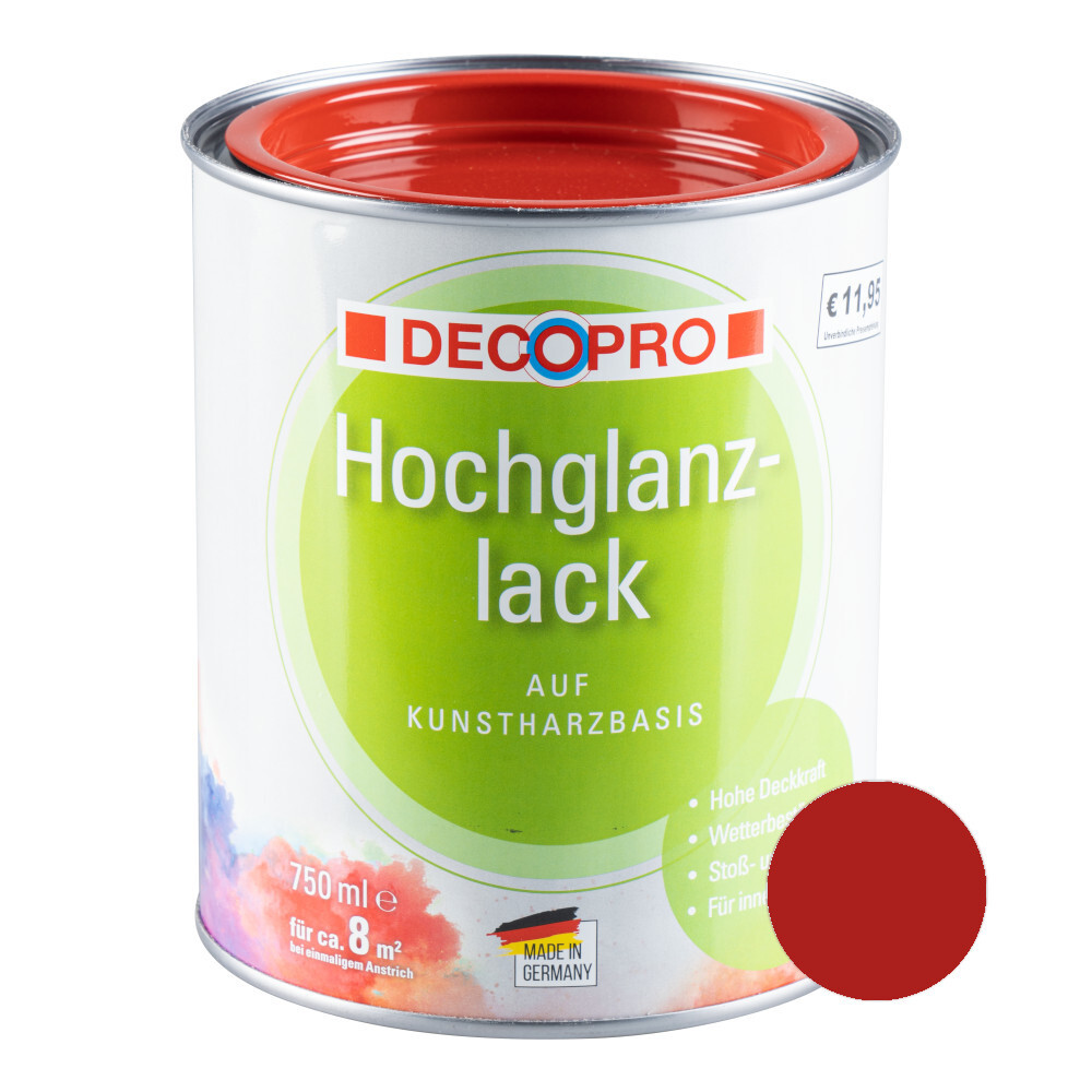 DecoPro Hochglanzlack feuerrot RAL 3000 für innen und außen