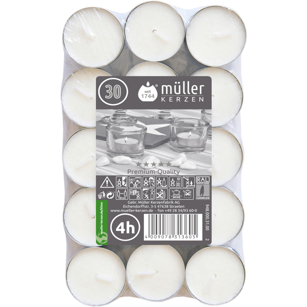 Teelichter 30er-Pack weiß