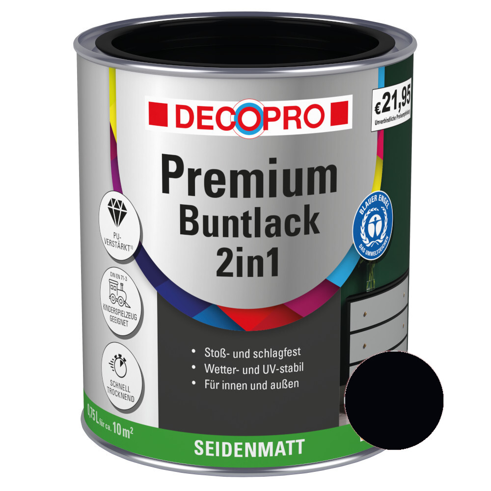 DECOPRO Premium 2in1 Buntlack 750 ml tiefenschwarz, seidenmatt image number 0