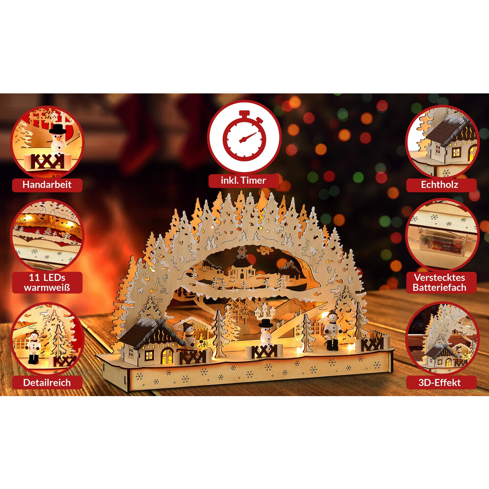 monzana® Weihnachts-LED-Schwibbogen Winterdorf image number 2