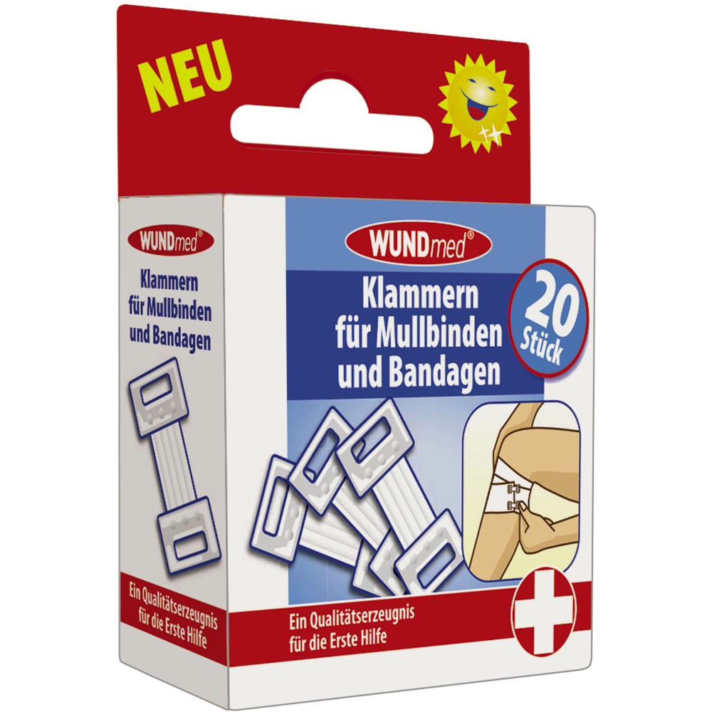 Klammern für Mullbinden und Bandagen, 20 Stück, weiß