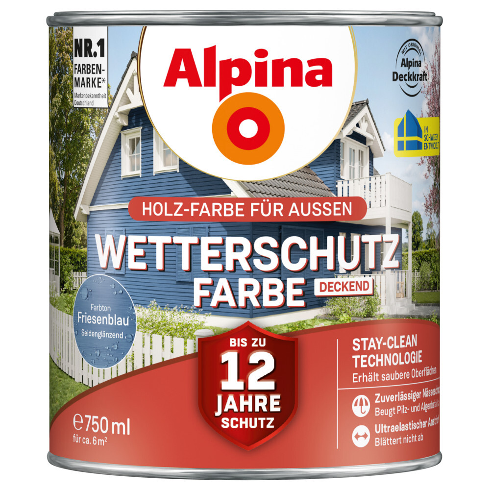 Alpina Wetterschutzfarbe Friesenblau 750 ml deckend image number 0