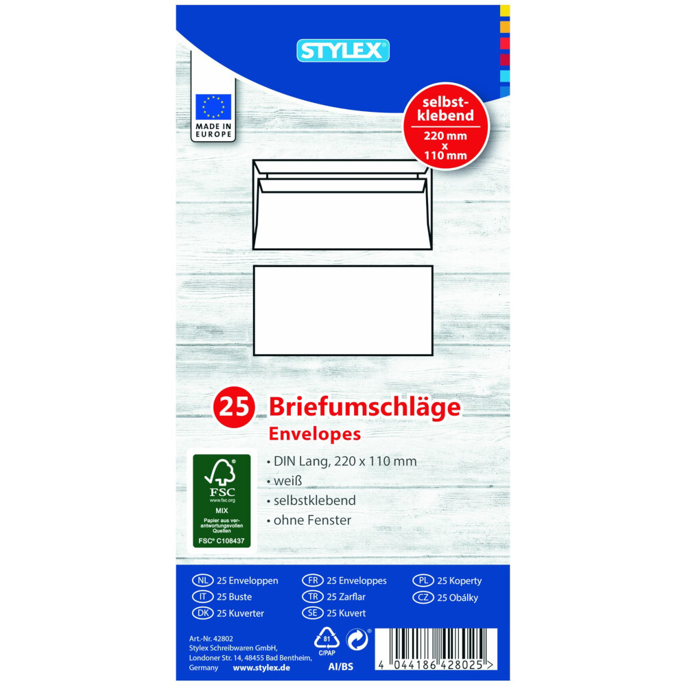 Briefumschläge DIN lang selbstklebend 25 Stück in weiß image number 0