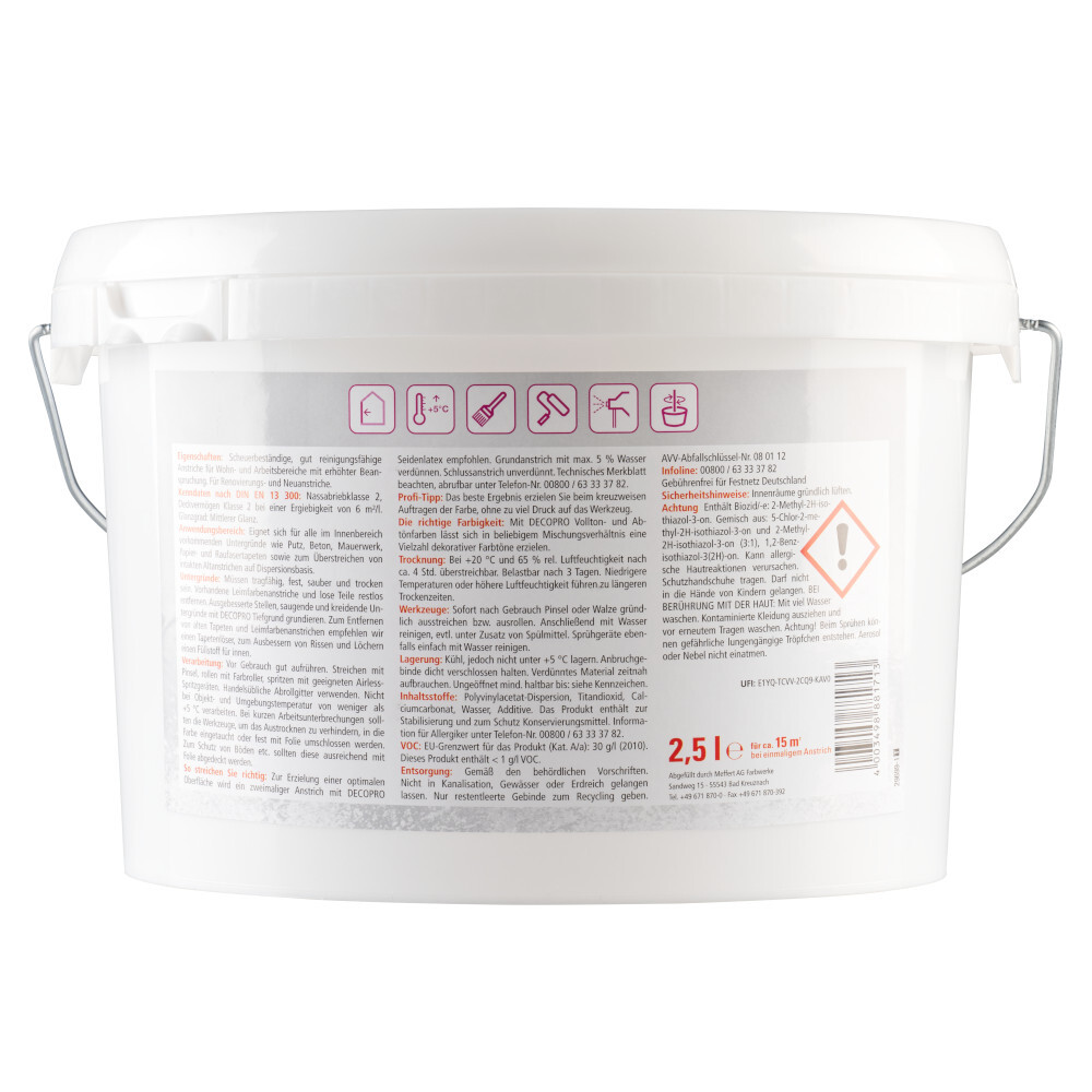 DECOPRO Seidenlatex Wandfarbe 2,5 Liter image number 1
