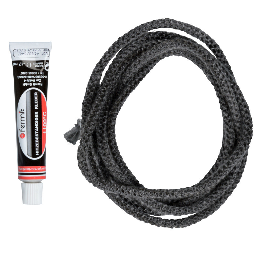 Glasfaser Dichtschnur Ø 10 mm x 2 m schwarz inklusive 17 ml Kleber