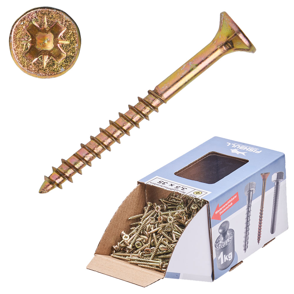 Spanplattenschraube 3,5 x 35 mm PZ 1kg FISHBULL-Pack Senkkopf Teilgewinde Kreuzschlitz