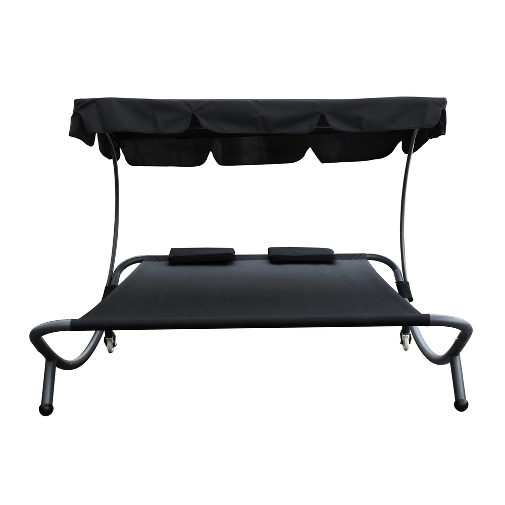 Doppel-Sonnenliege mit Dach schwarz image number 1