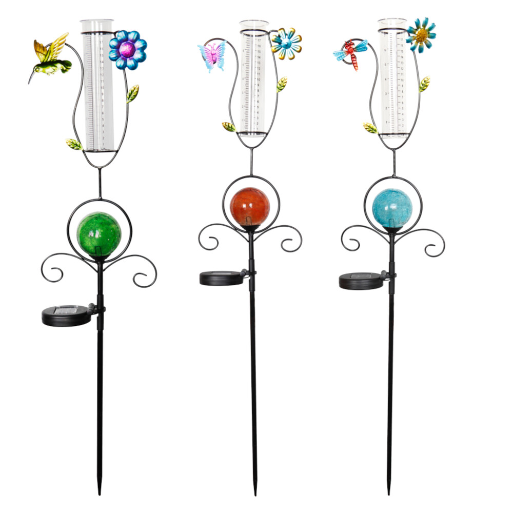 Solar Gartenstecker in verschiedenen Designs mit Regenmesser