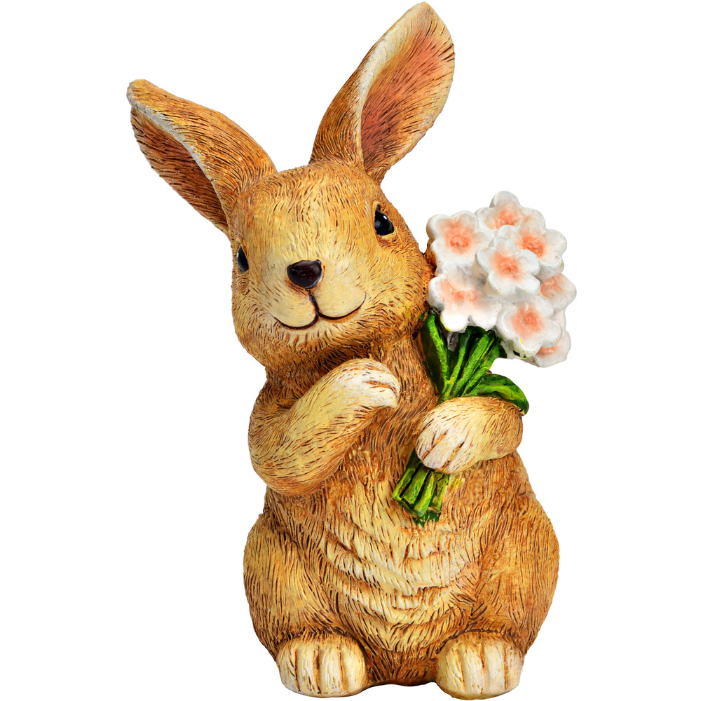 Hase mit Blumenstrau&szlig; aus Polyresin 13 cm image number 0
