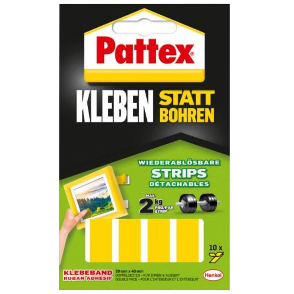 Pattex® "Kleben statt Bohren" Klebestreifen 10 Strips wiederablösbar image number 0