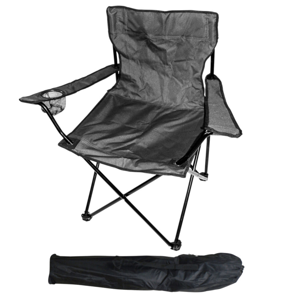Campingstuhl klappbar schwarz mit Metallgestell und Tragetasche
