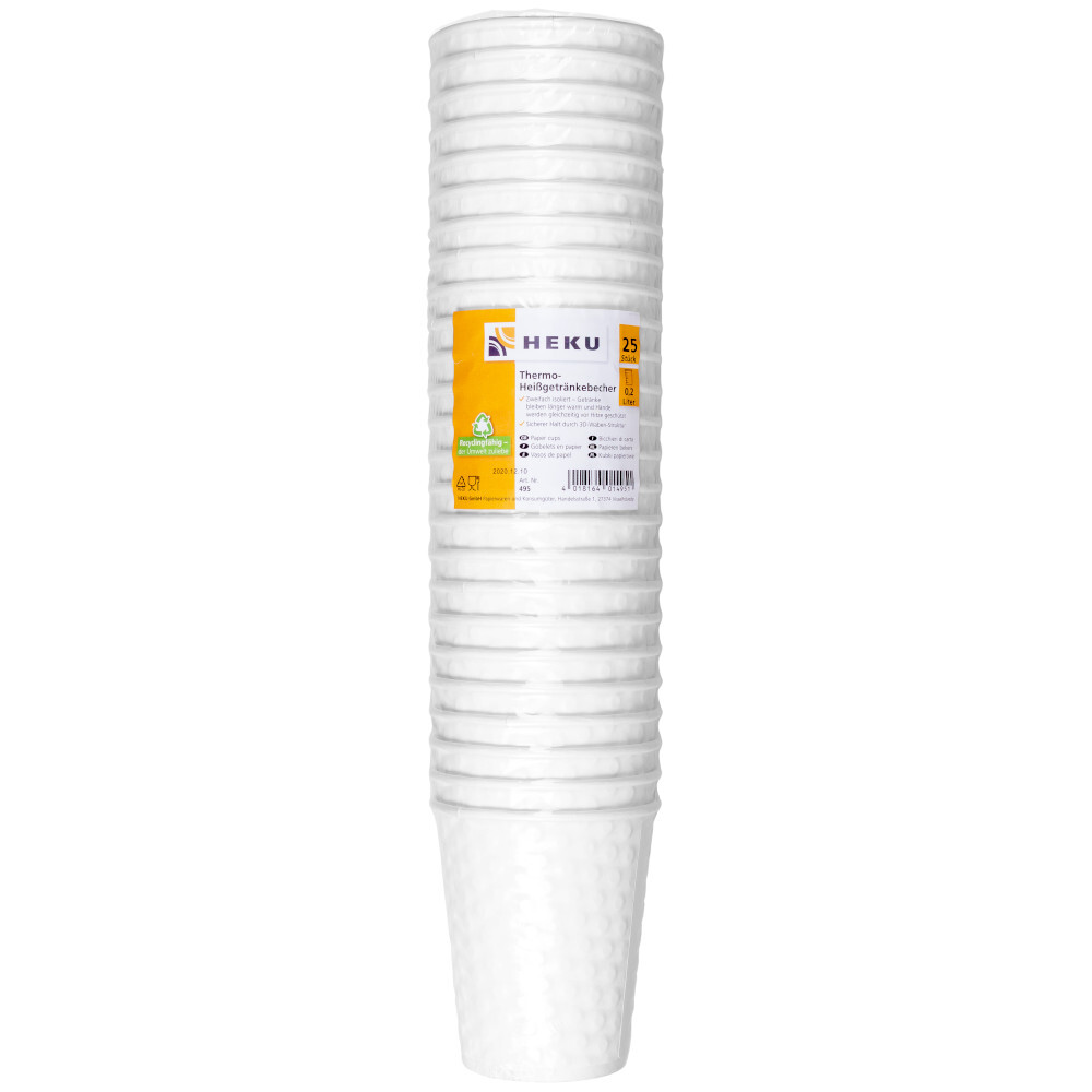 Thermobecher 0,2 Liter 25 Stück aus weißer Pappe mit 3D-Struktur image number 1