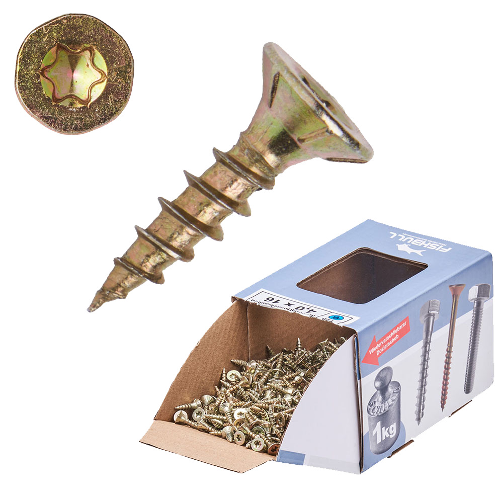 Spanplattenschraube 4x16 mm IVZ 1kg FISHBULL-Pack Senkkopf Vollgewinde