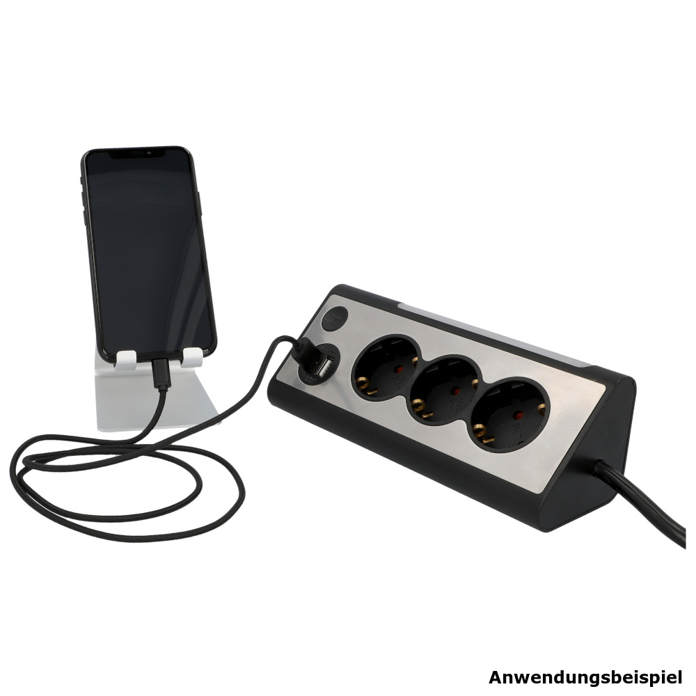 Tischsteckdose 3-fach mit 2x USB-Anschlüssen und LED-Beleuchtung image number 1