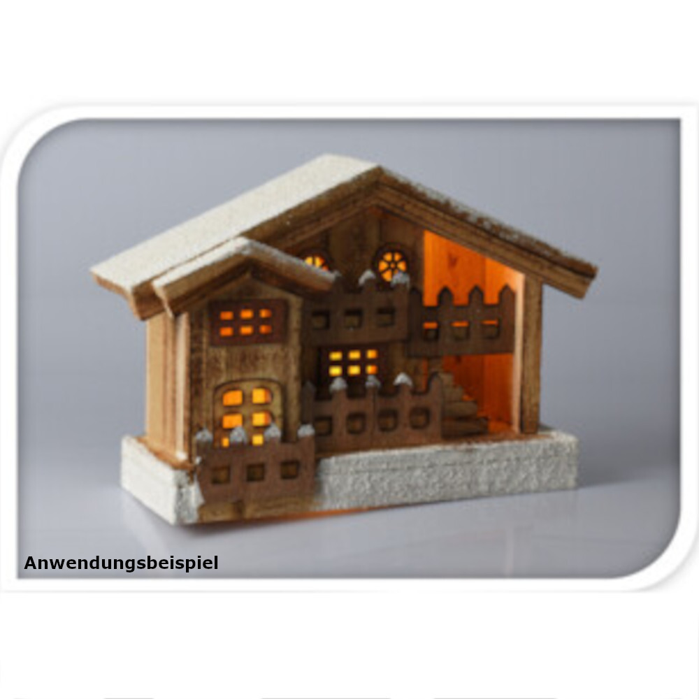 LED-Holzhütte batteriebetrieben 23 cm mit LEDs und Timerfunktion image number 1