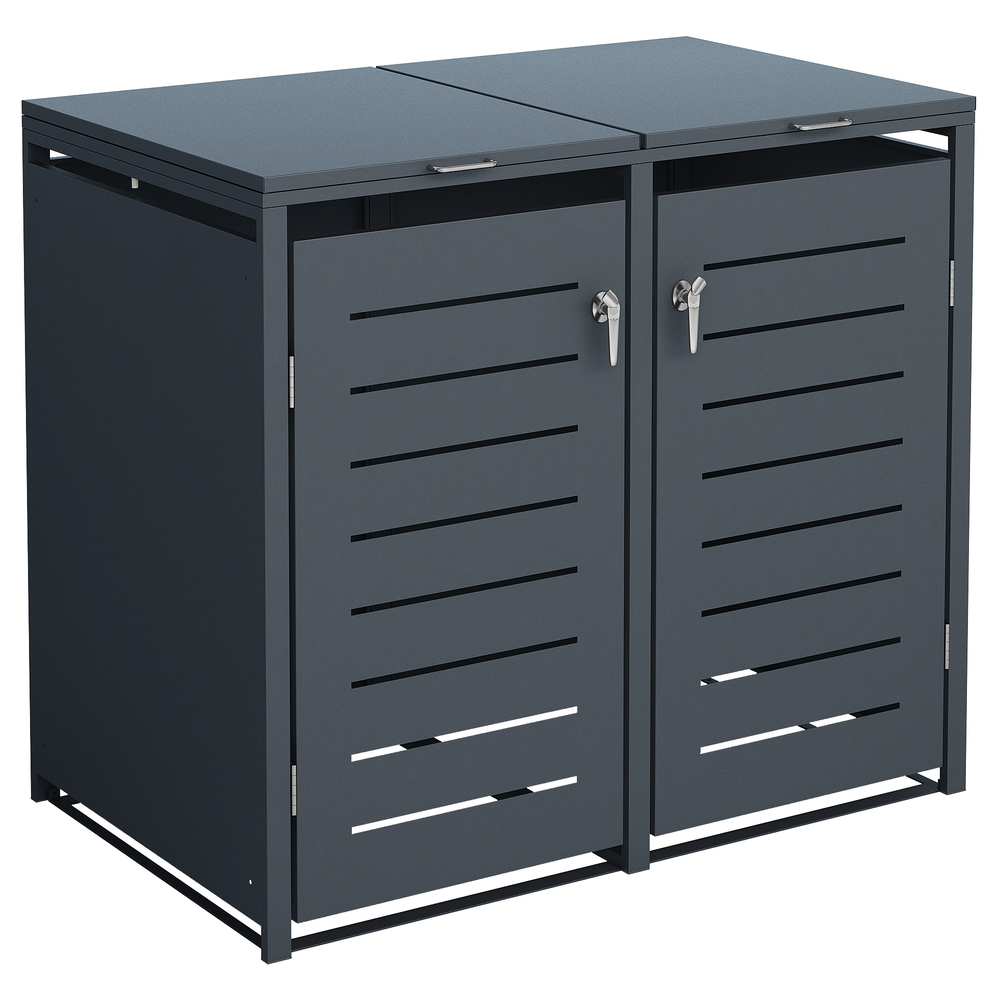 M&uuml;lltonnenbox klein 2x 120 Liter, Stahl verzinkt, anthrazit image number 0