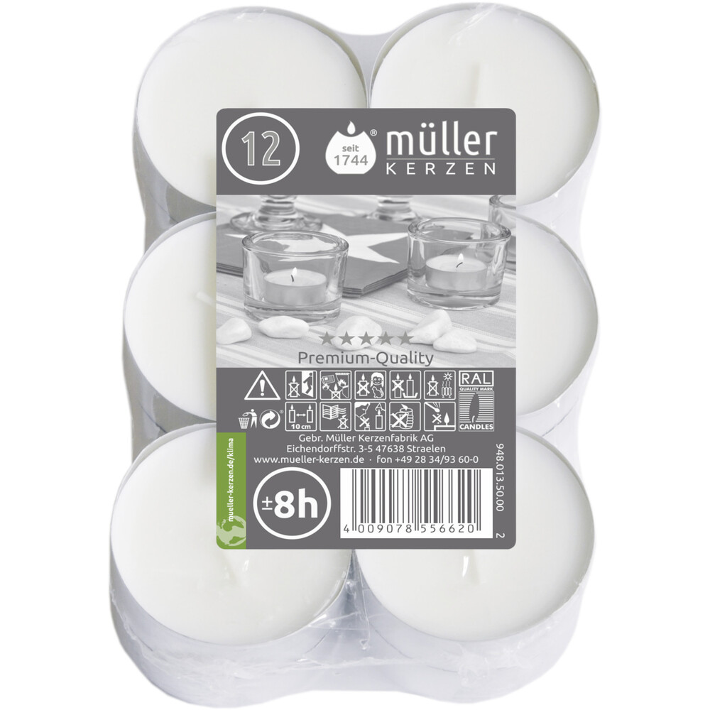 Maxi-Teelichter 12er Pack weiß image number 0