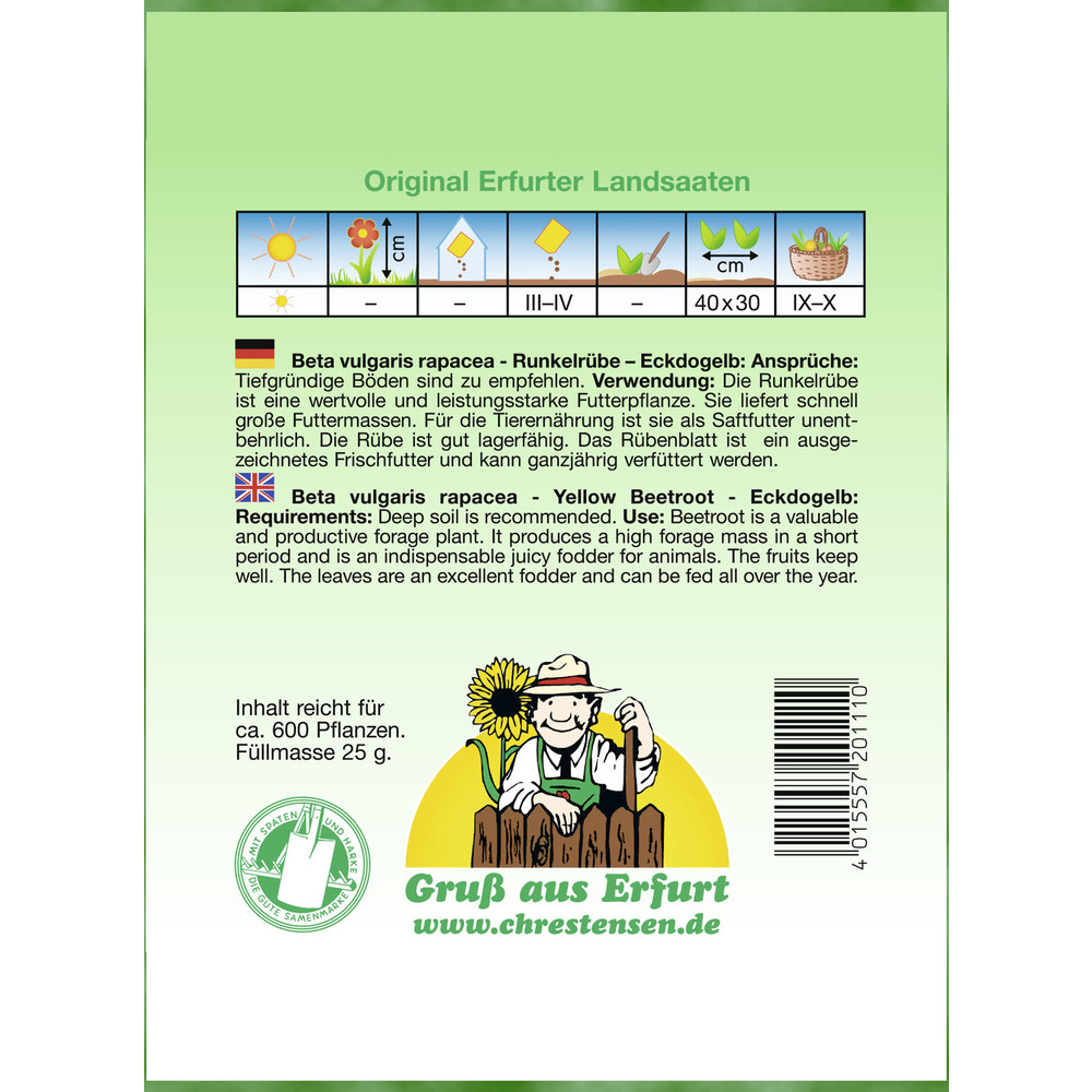 Saatgut Runkelrübe Eckdogelb ca. 600 Pflanzen image number 1
