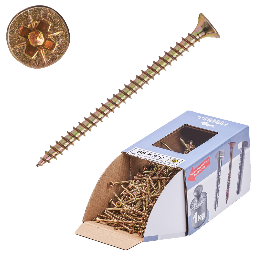 Spanplattenschraube 3,5x50 mm PZ 1kg FISHBULL-Pack Senkkopf Vollgewinde Kreuzschlitz