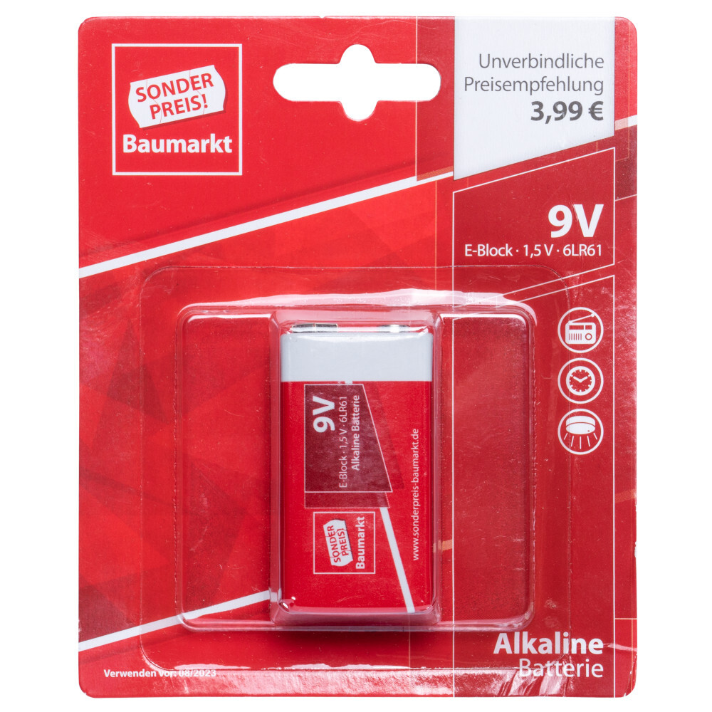 Batterien 9V E-Block 6LR61 1 Stück leistungsfähig, nicht wiederaufladbar