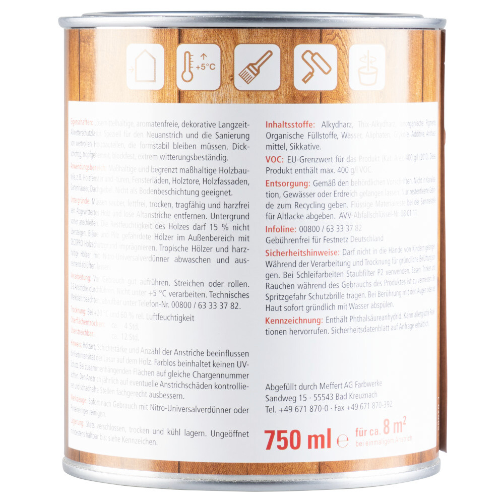 DECOPRO Dauerschutzlasur kiefer seidenglänzend 750 ml image number 1
