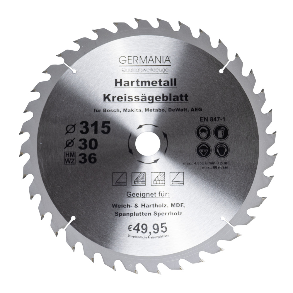 GERMANIA® HM Kreissägeblatt Ø 315mm, 36 Zähne für Holz